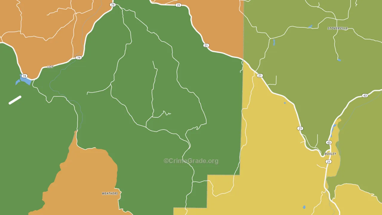 Kingston, AR Map of Burglary Rates
