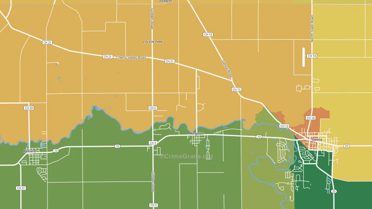 Kingston, IL Map of Burglary Rates
