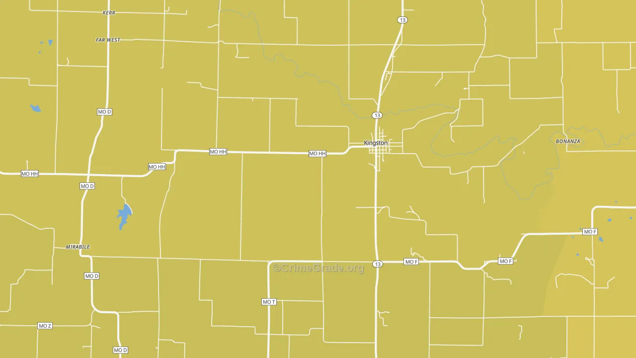 Kingston, MO Map of Burglary Rates
