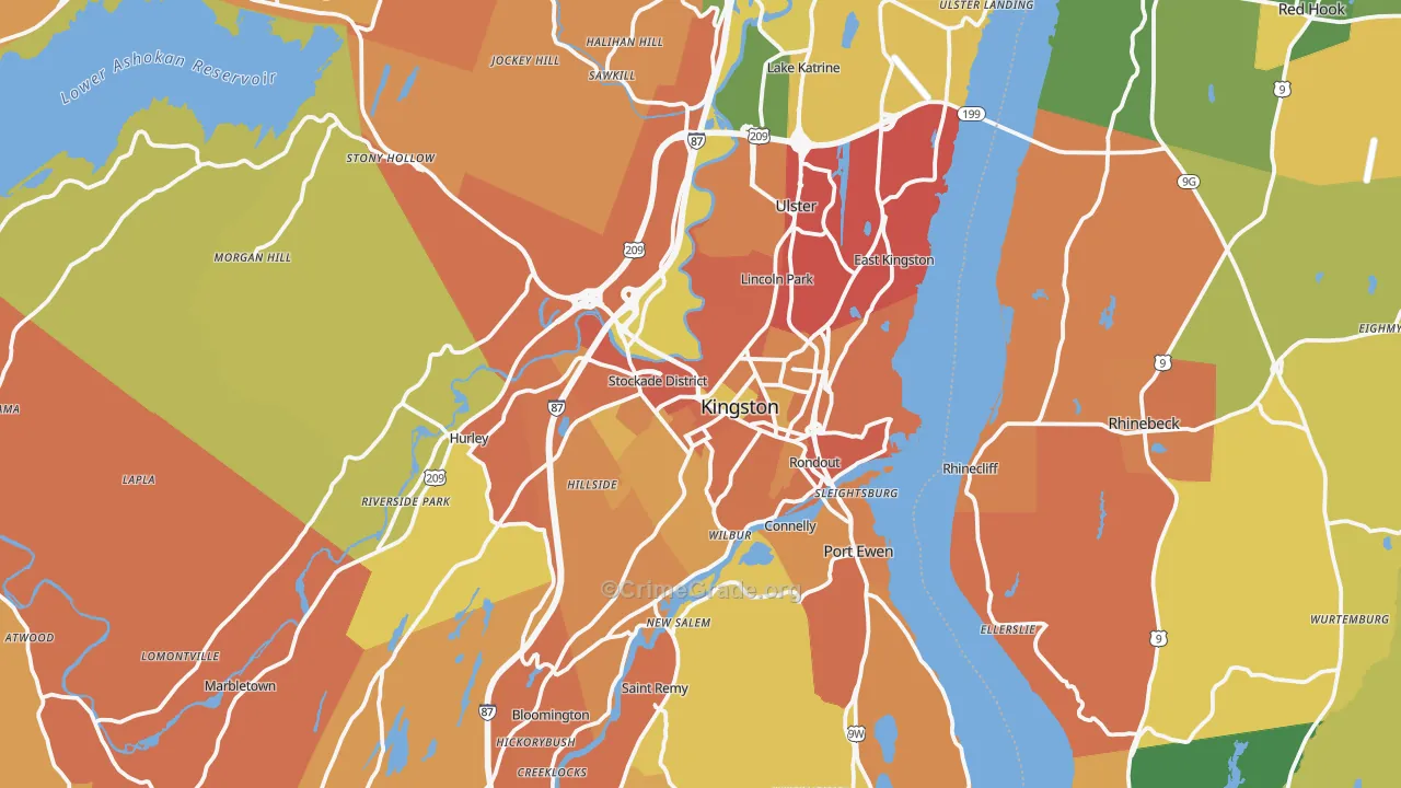 Kingston, NY Map of Burglary Rates