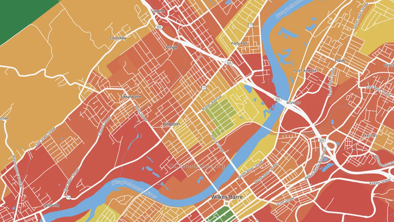 Kingston, PA Map of Burglary Rates