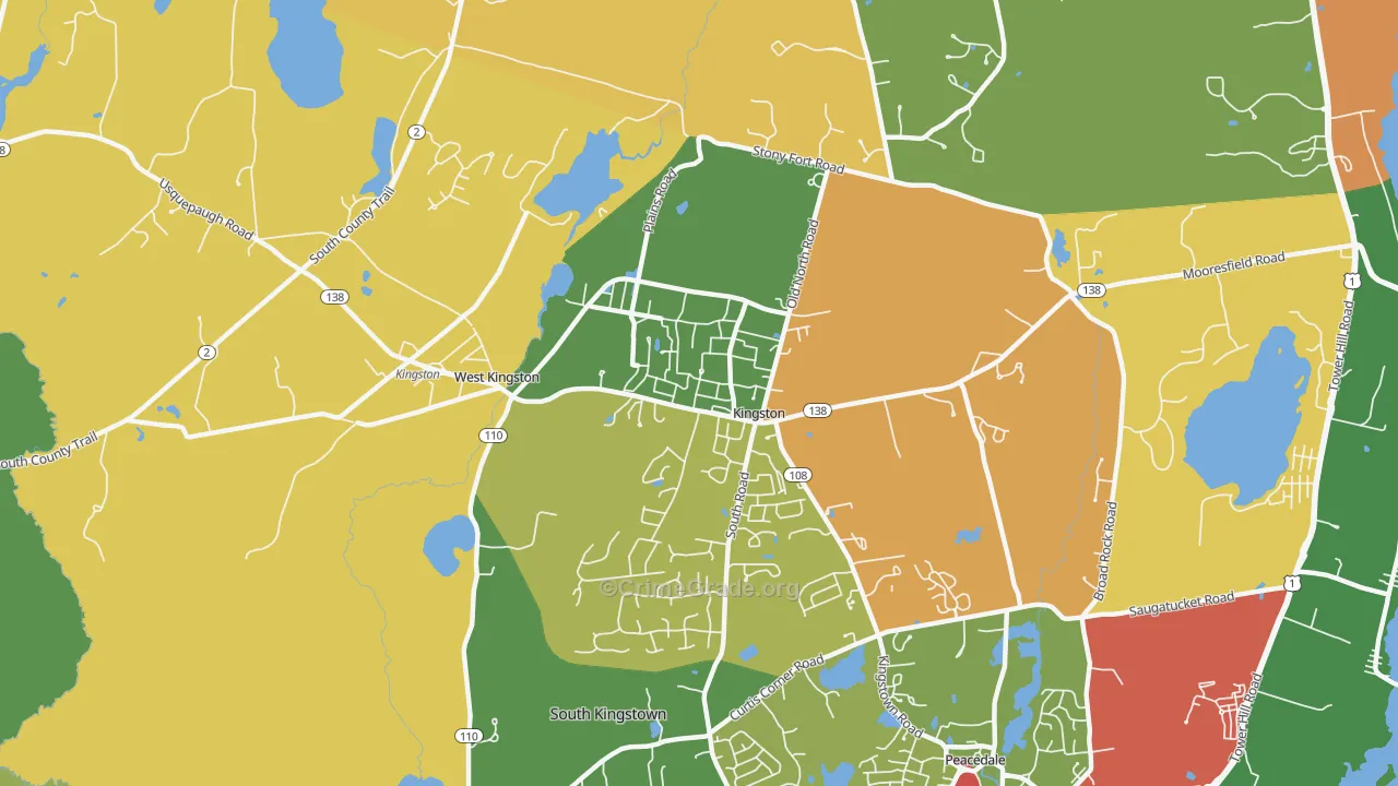 Kingston, RI Map of Burglary Rates