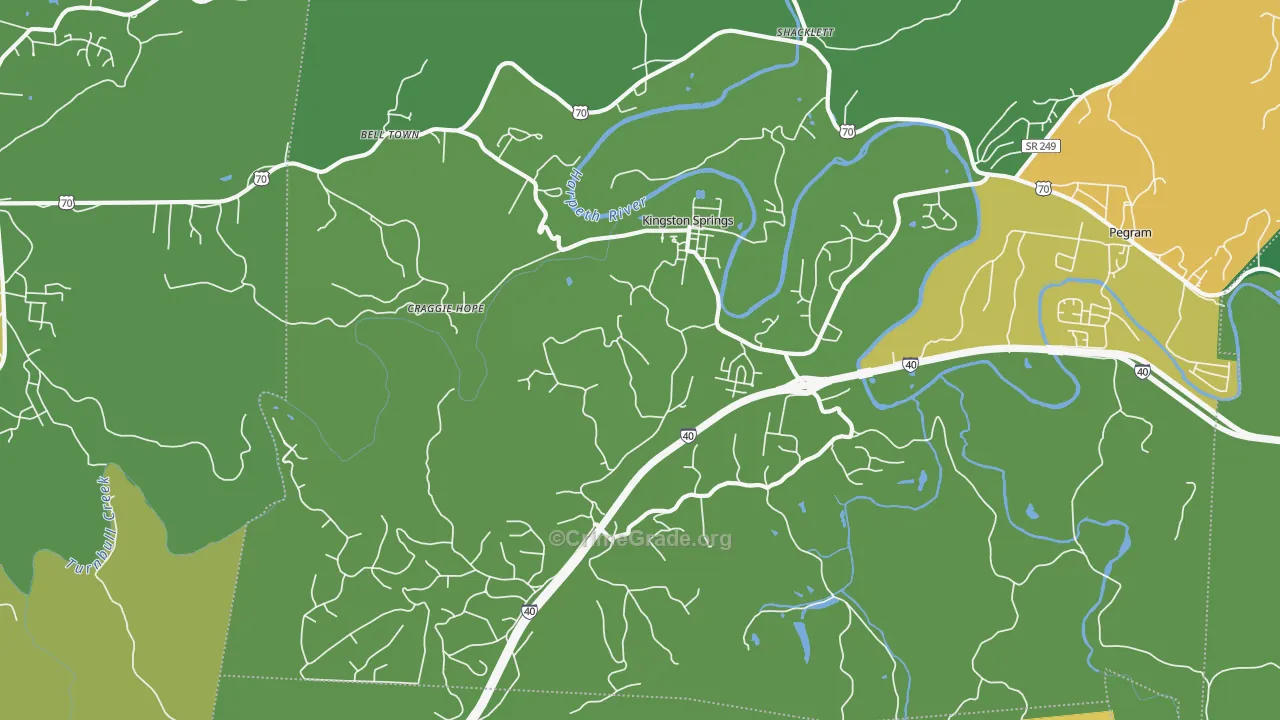 Kingston Springs, TN Map of Burglary Rates