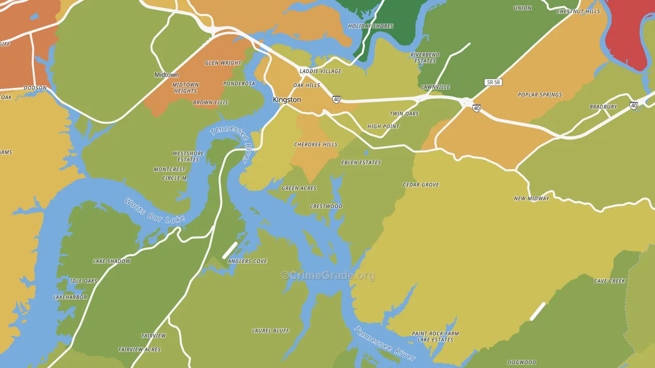 Kingston, TN Map of Burglary Rates