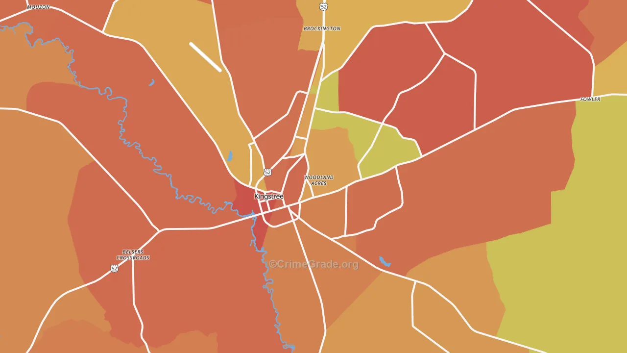 Kingstree, SC Map of Burglary Rates