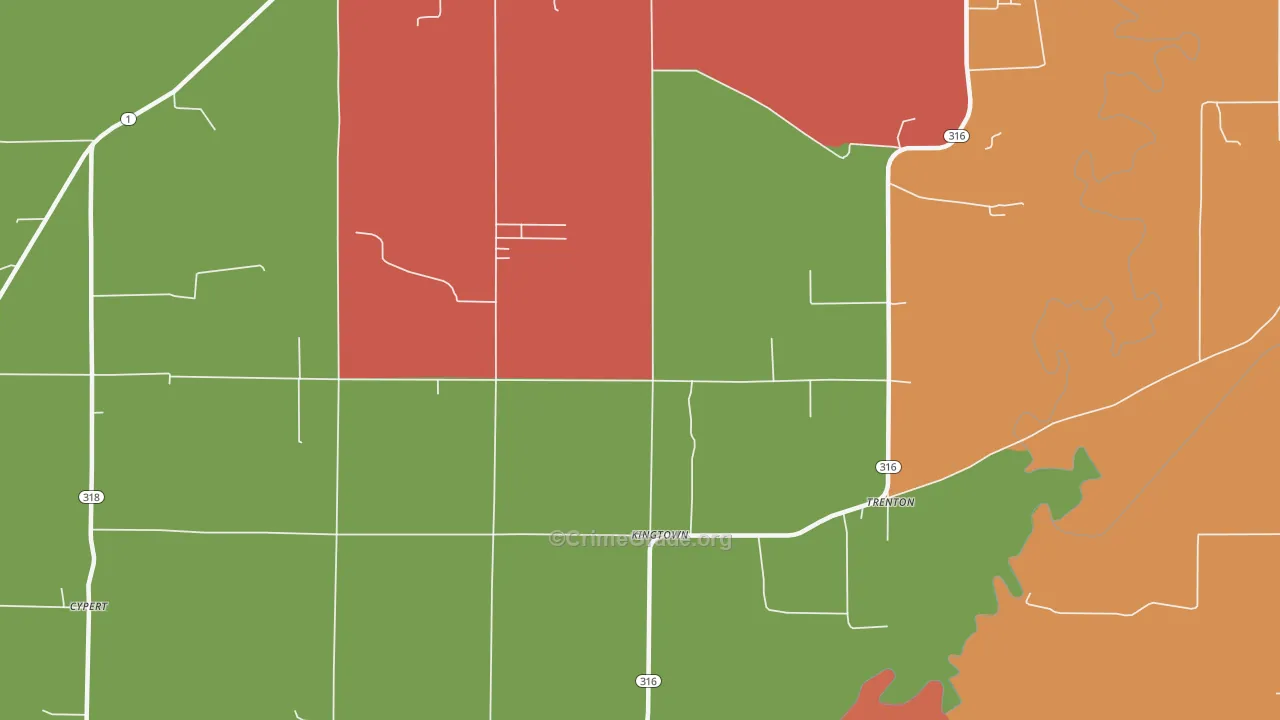 Kingtown, AR Map of Burglary Rates