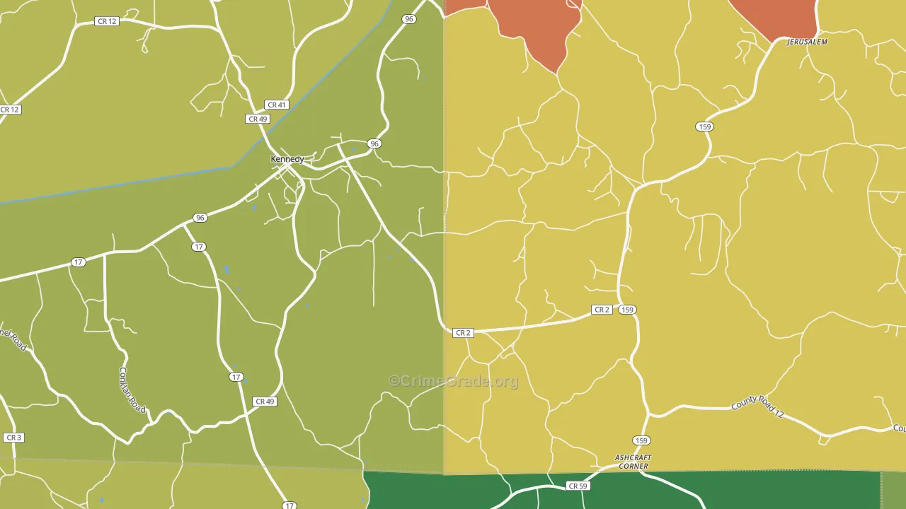 Kingville, AL Map of Burglary Rates