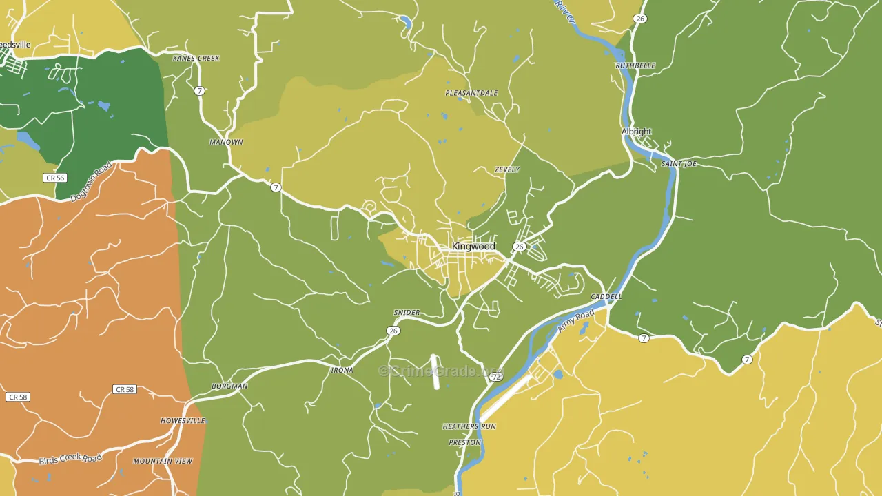 Kingwood, WV Map of Burglary Rates