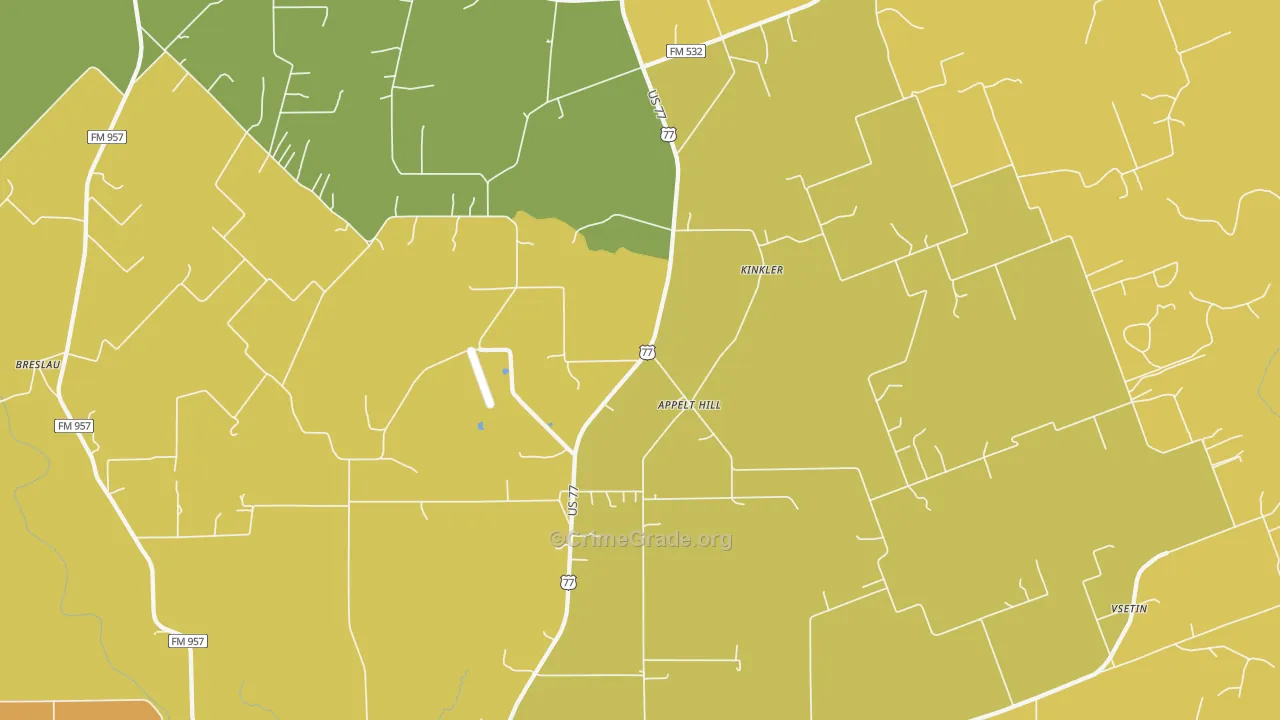 Kinkler, TX Map of Burglary Rates