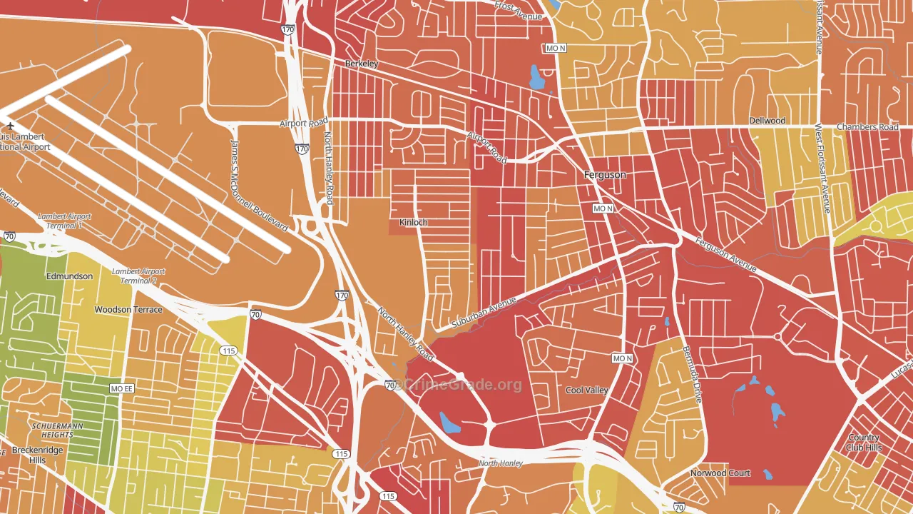 Kinloch, MO Map of Burglary Rates