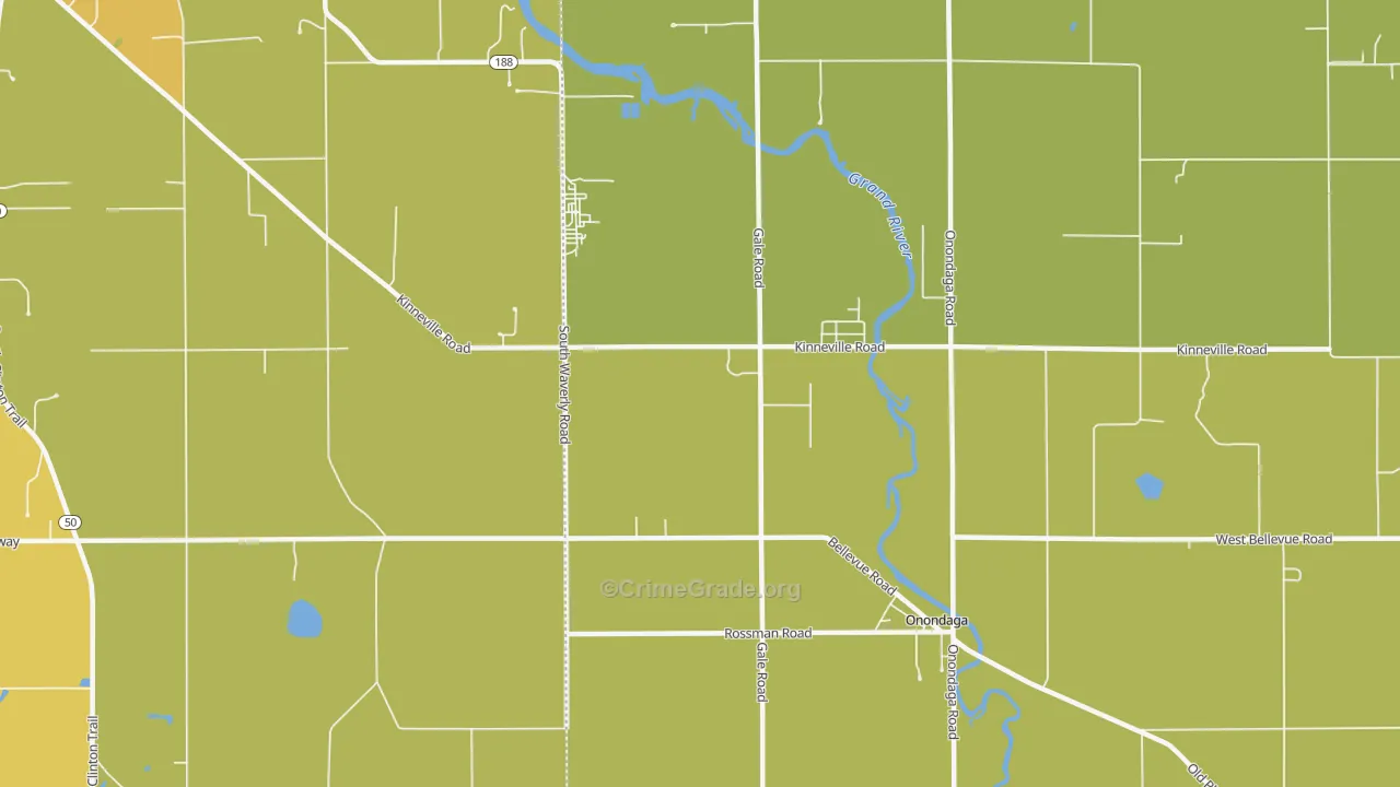 Kinneville, MI Map of Burglary Rates