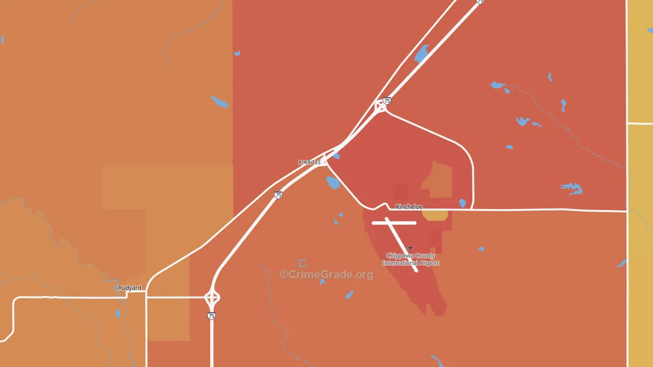 Kinross, MI Map of Burglary Rates