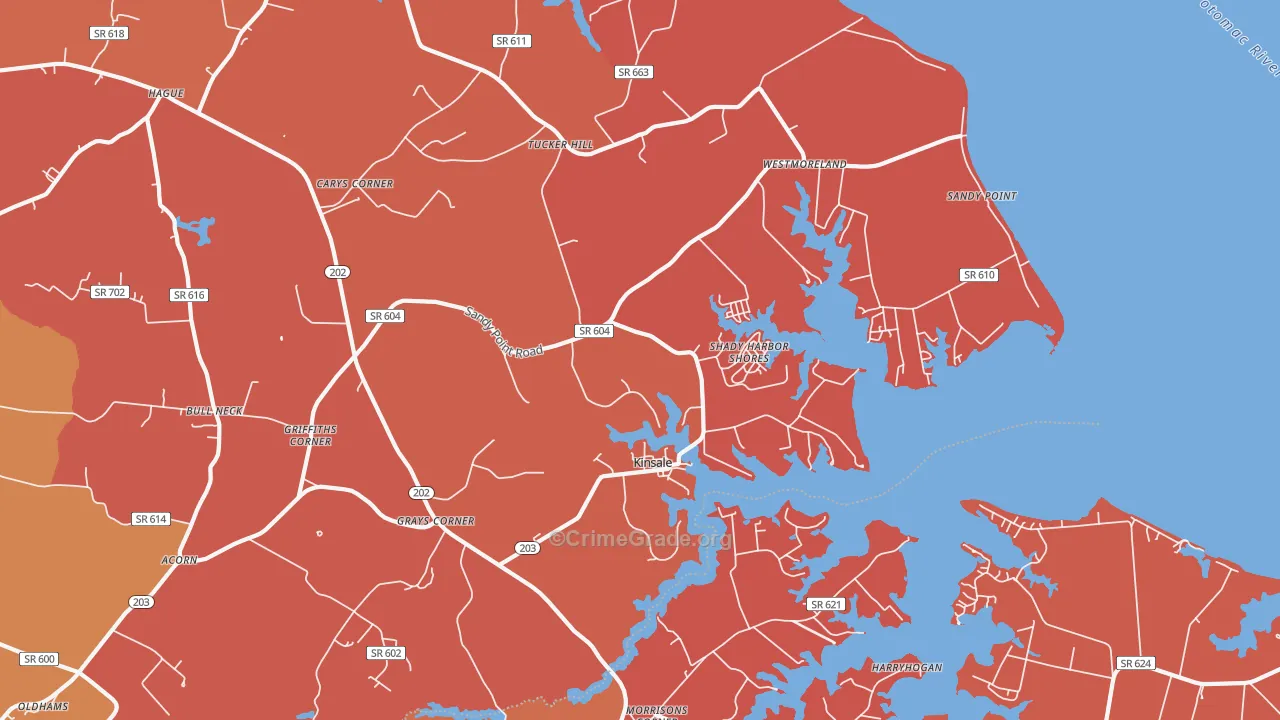 Kinsale, VA Map of Burglary Rates