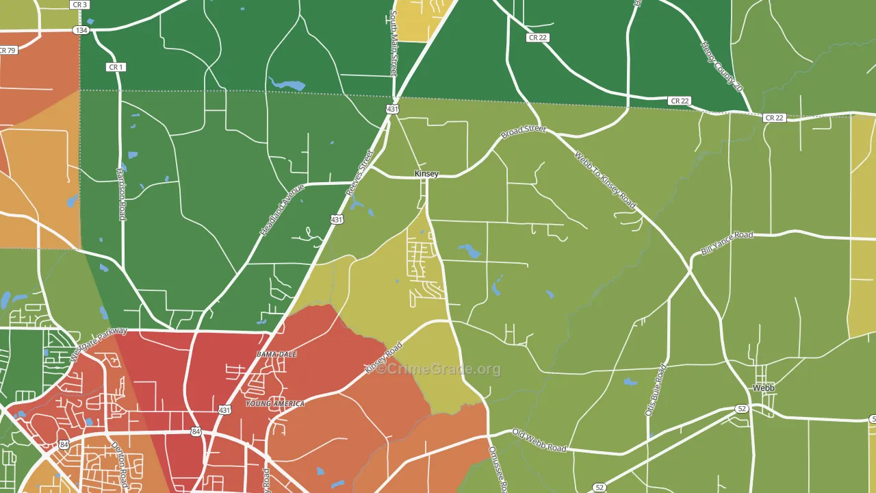 Kinsey, AL Map of Burglary Rates