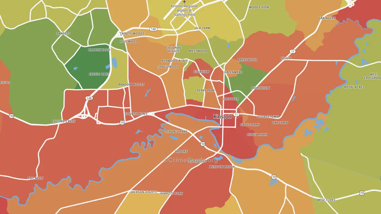 Kinston, NC Map of Burglary Rates