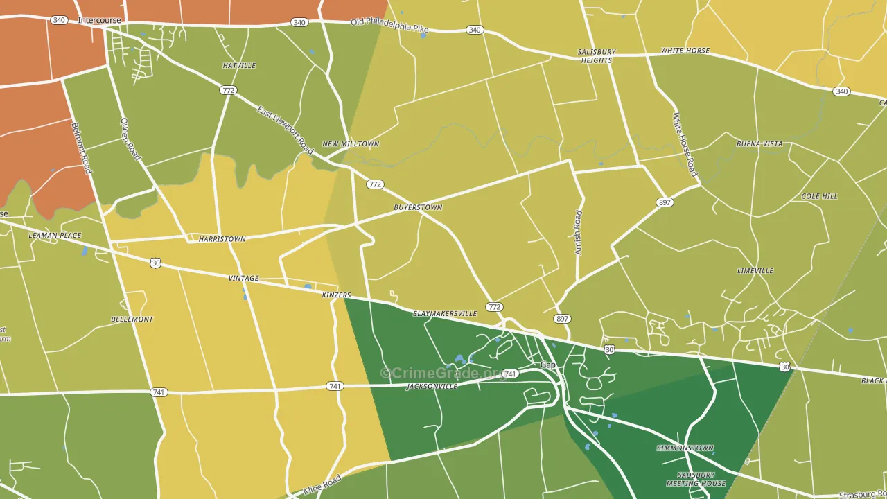 Kinzers, PA Map of Burglary Rates