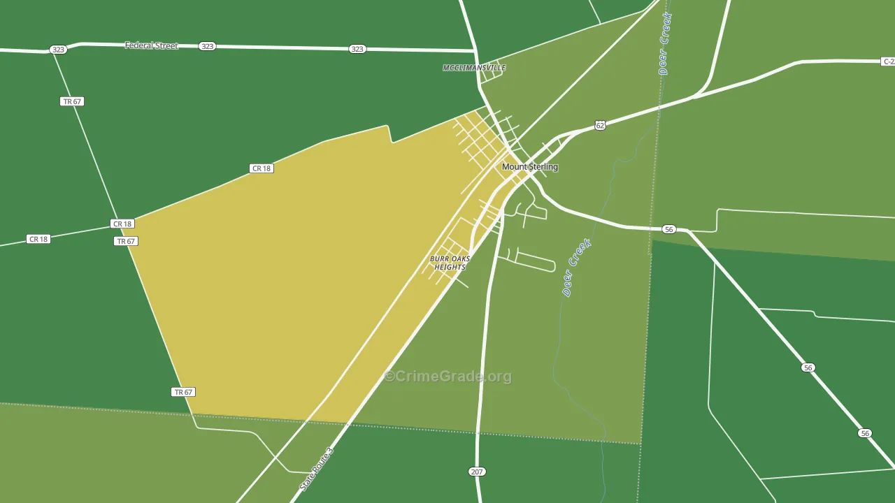 Kiousville, OH Map of Burglary Rates