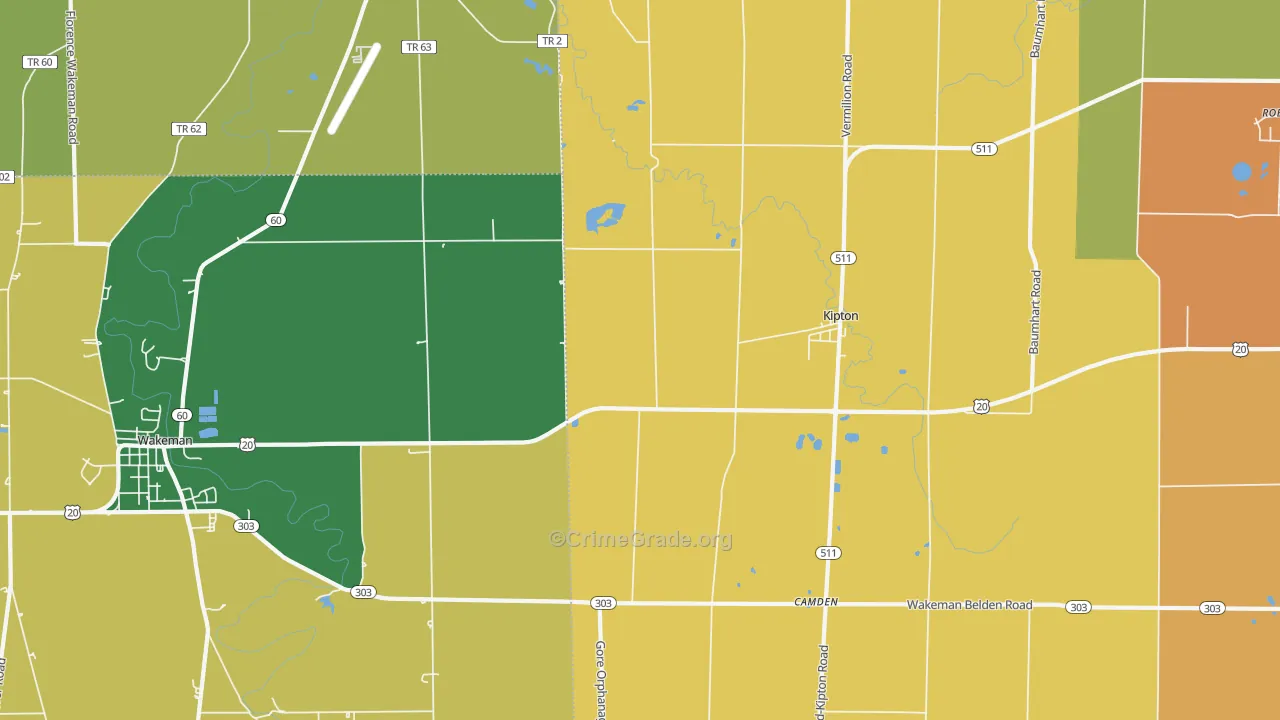 Kipton, OH Map of Burglary Rates