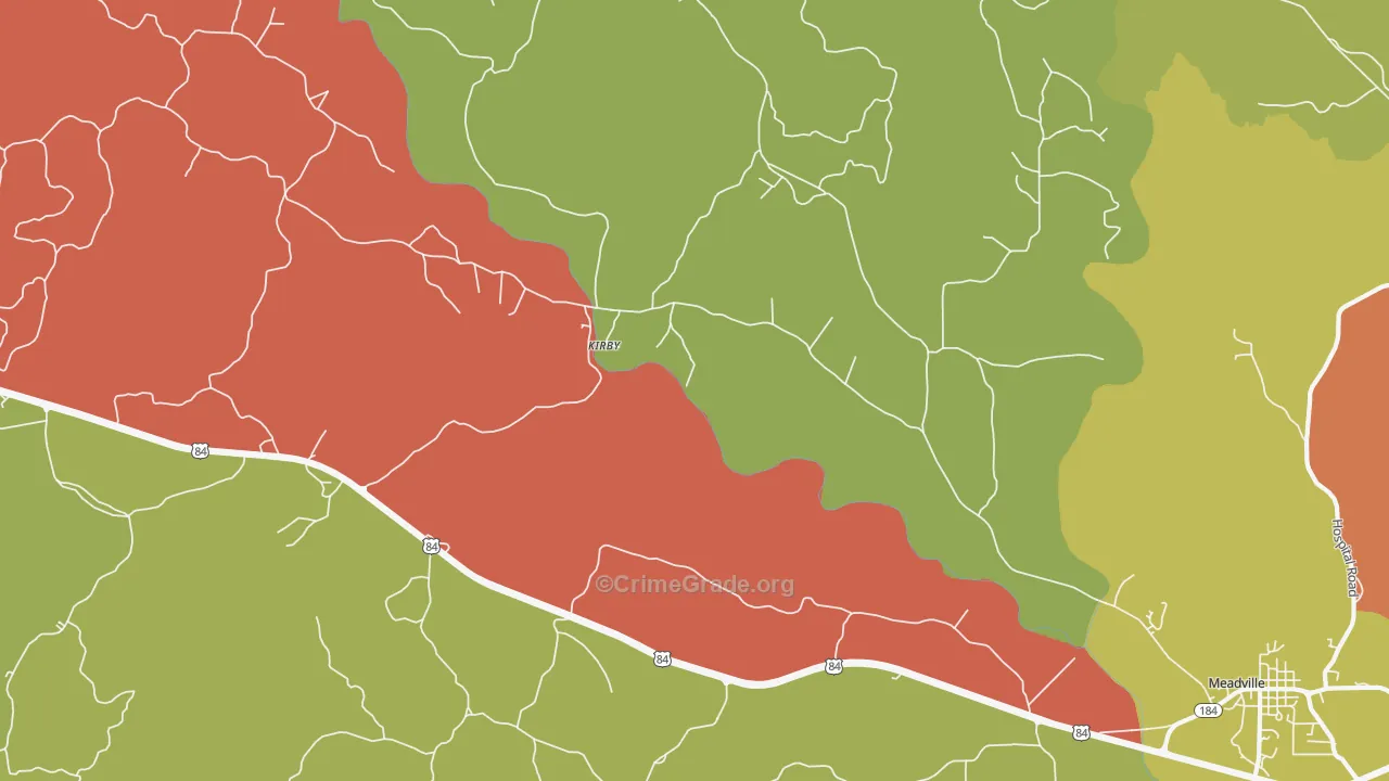 Kirby, MS Map of Burglary Rates