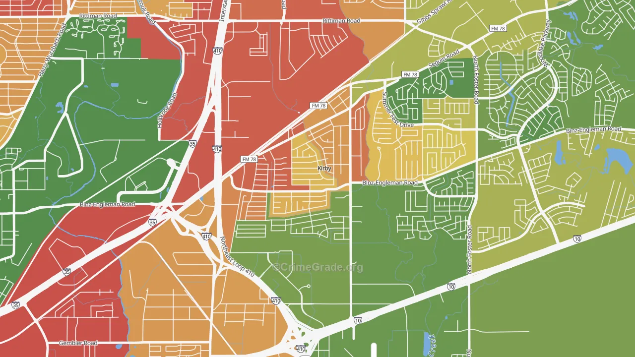 Kirby, TX Map of Burglary Rates