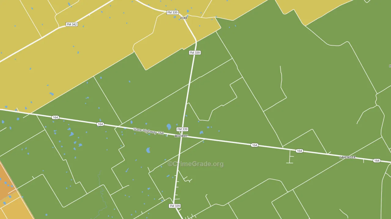 Kirk, TX Map of Burglary Rates