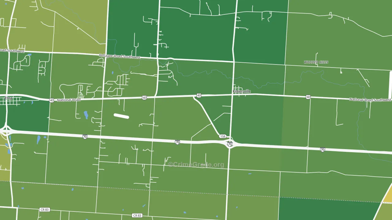 Kirkersville, OH Map of Burglary Rates