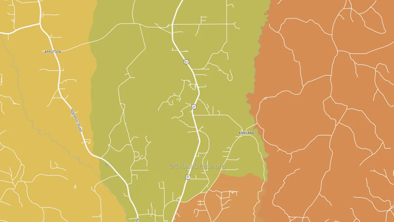 Kirkland, AL Map of Burglary Rates