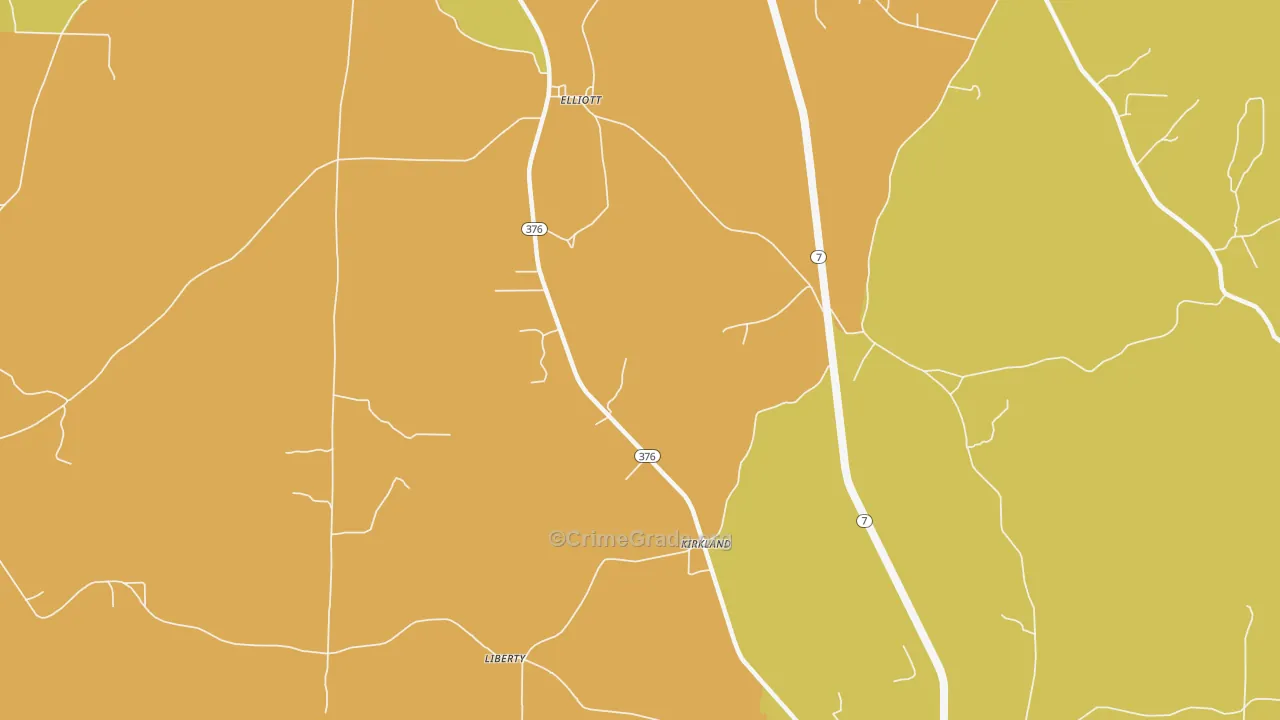 Kirkland, AR Map of Burglary Rates