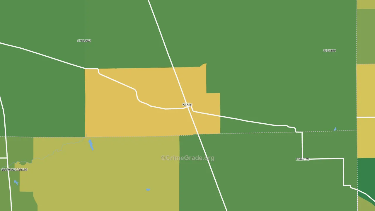 Kirklin, IN Map of Burglary Rates