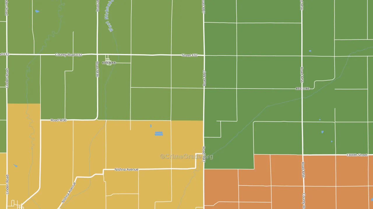 Kirkman, IA Map of Burglary Rates