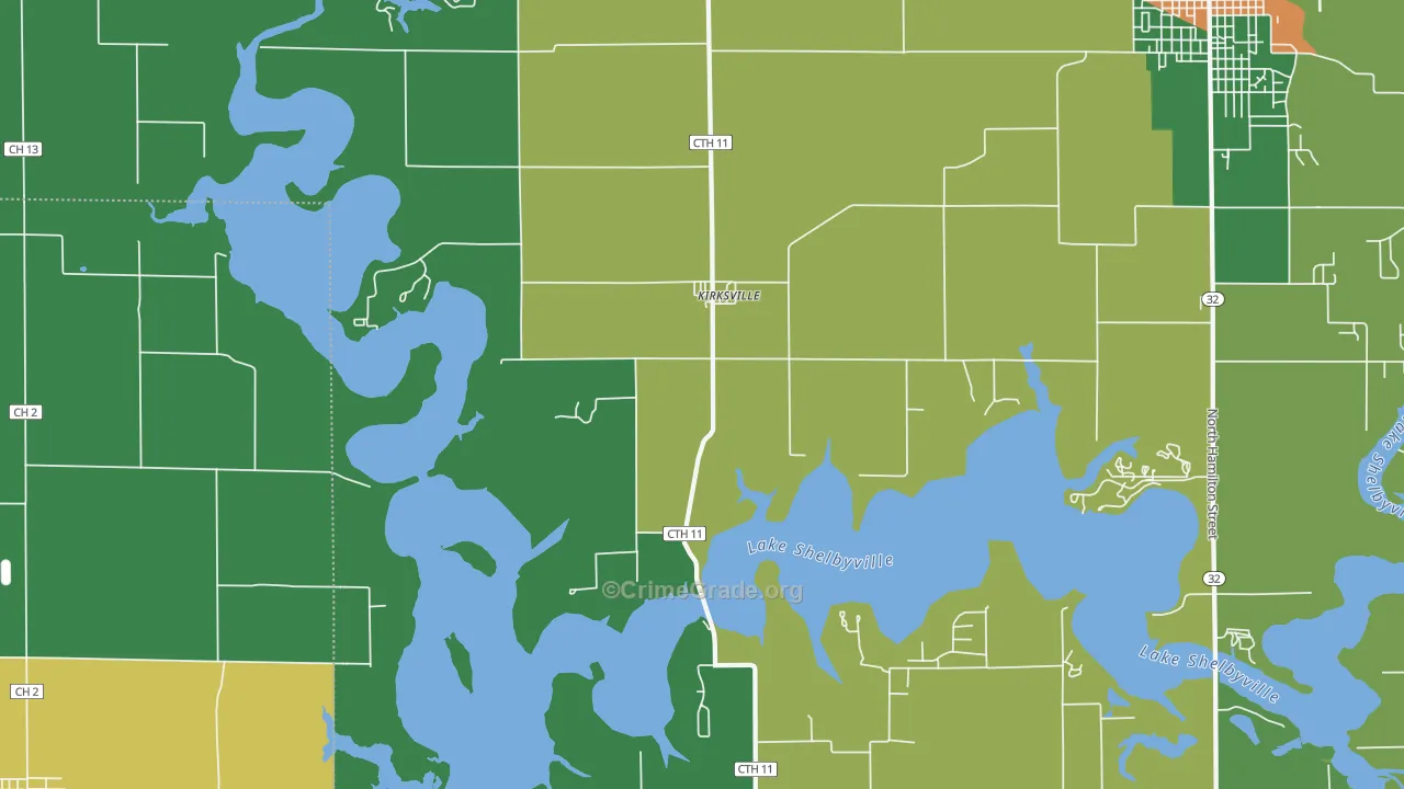 Kirksville, IL Map of Burglary Rates