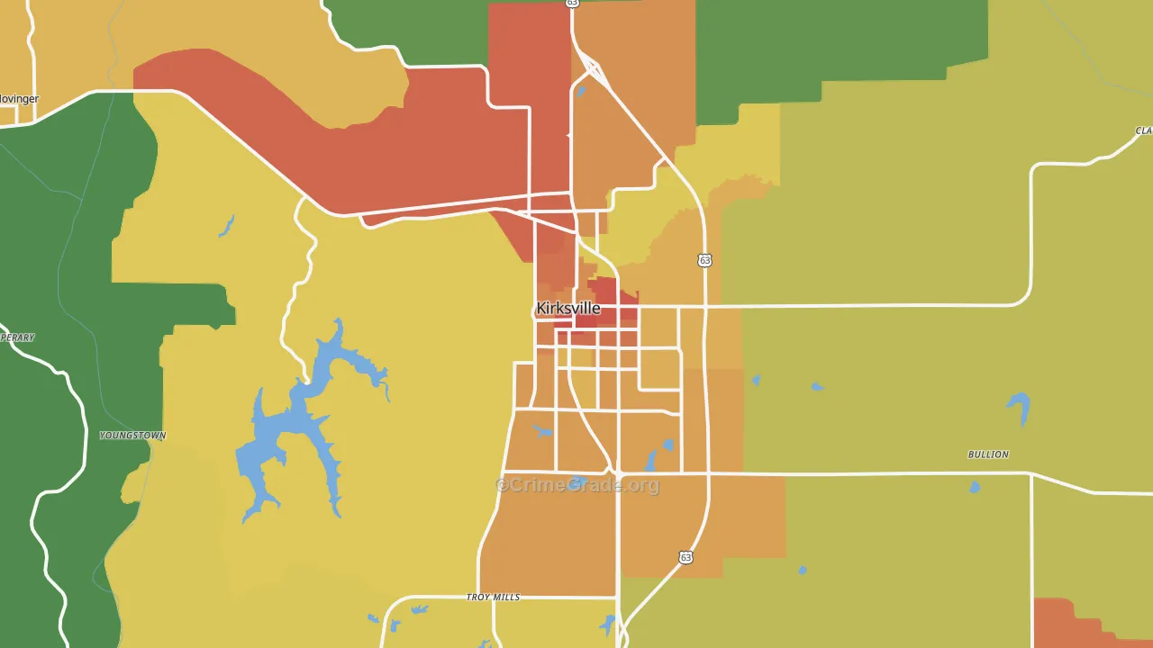 Kirksville, MO Map of Burglary Rates