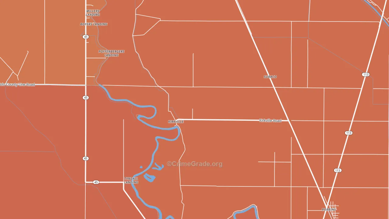Kirkville, CA Map of Burglary Rates