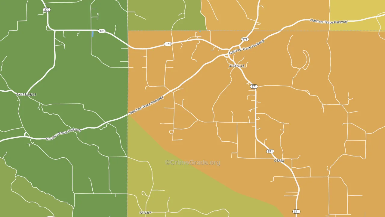 Kirkville, MS Map of Burglary Rates