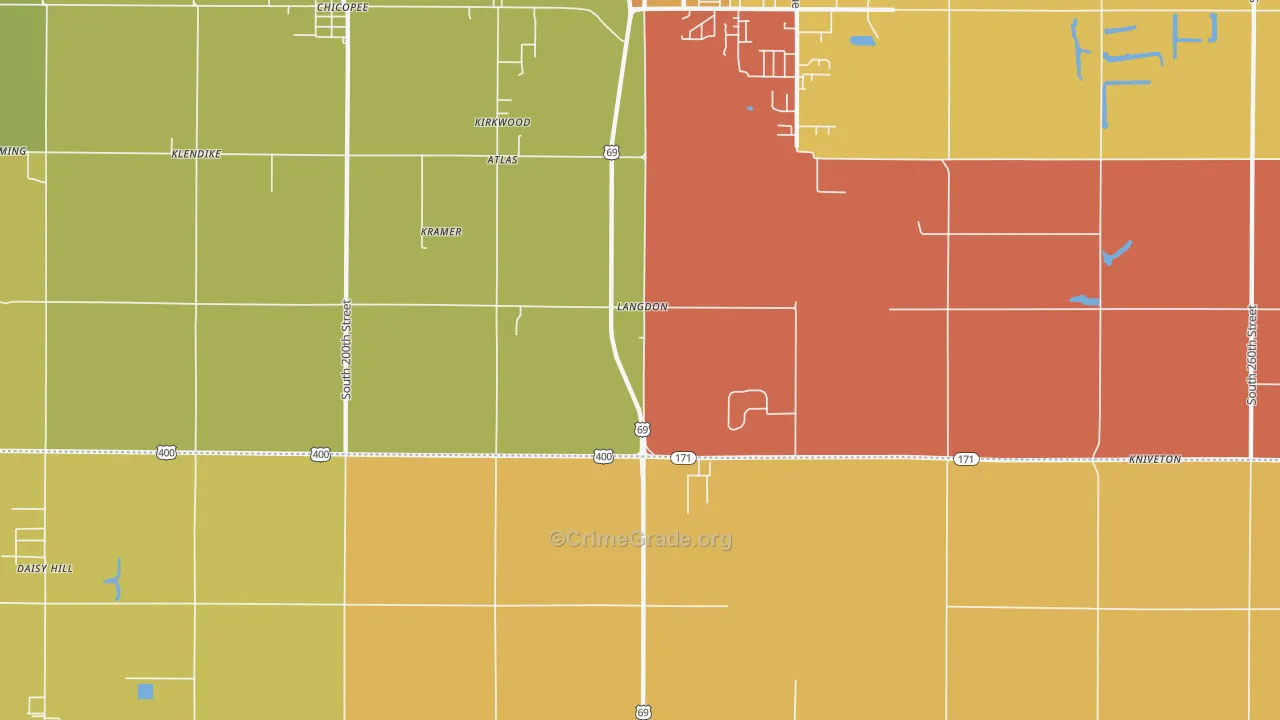 Kirkwood, KS Map of Burglary Rates