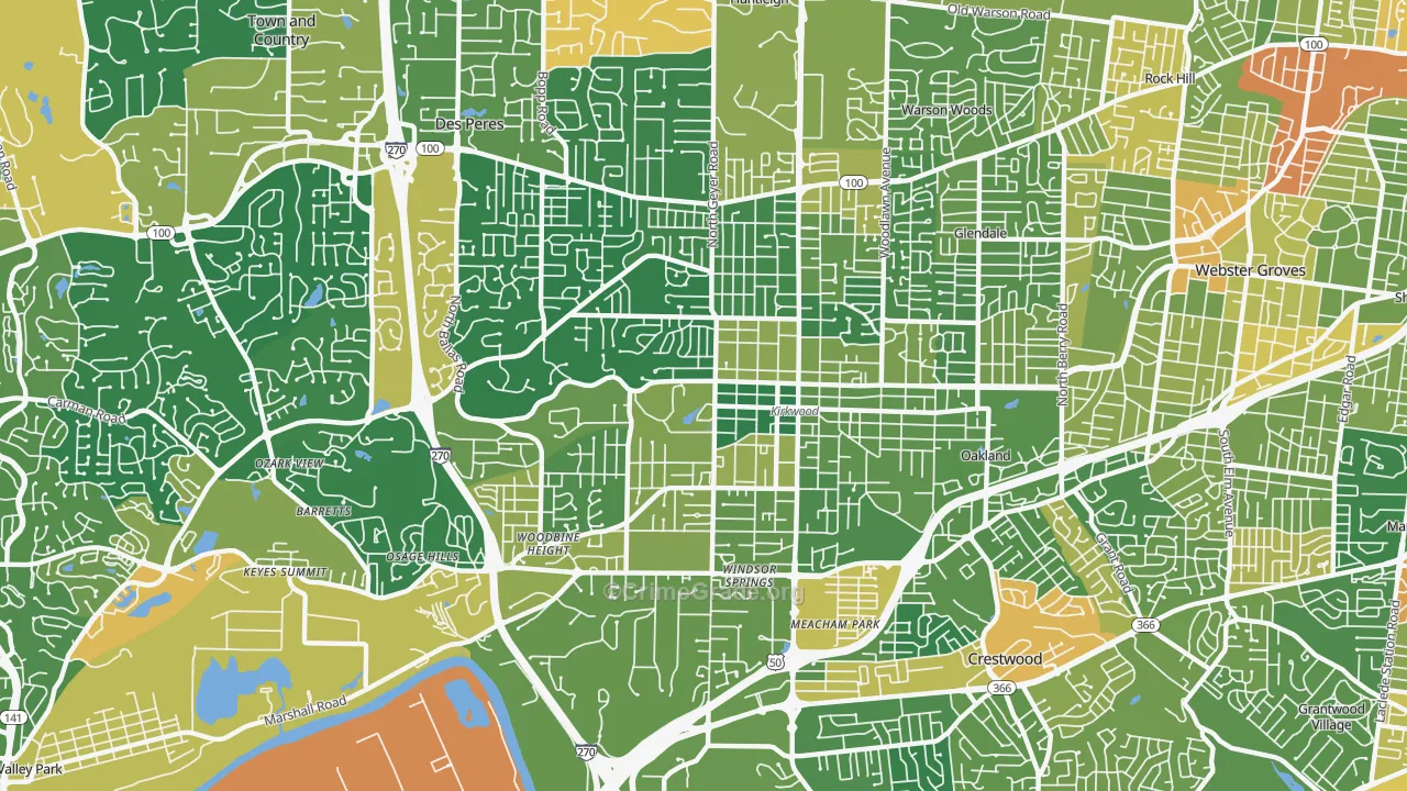 Kirkwood, MO Map of Burglary Rates
