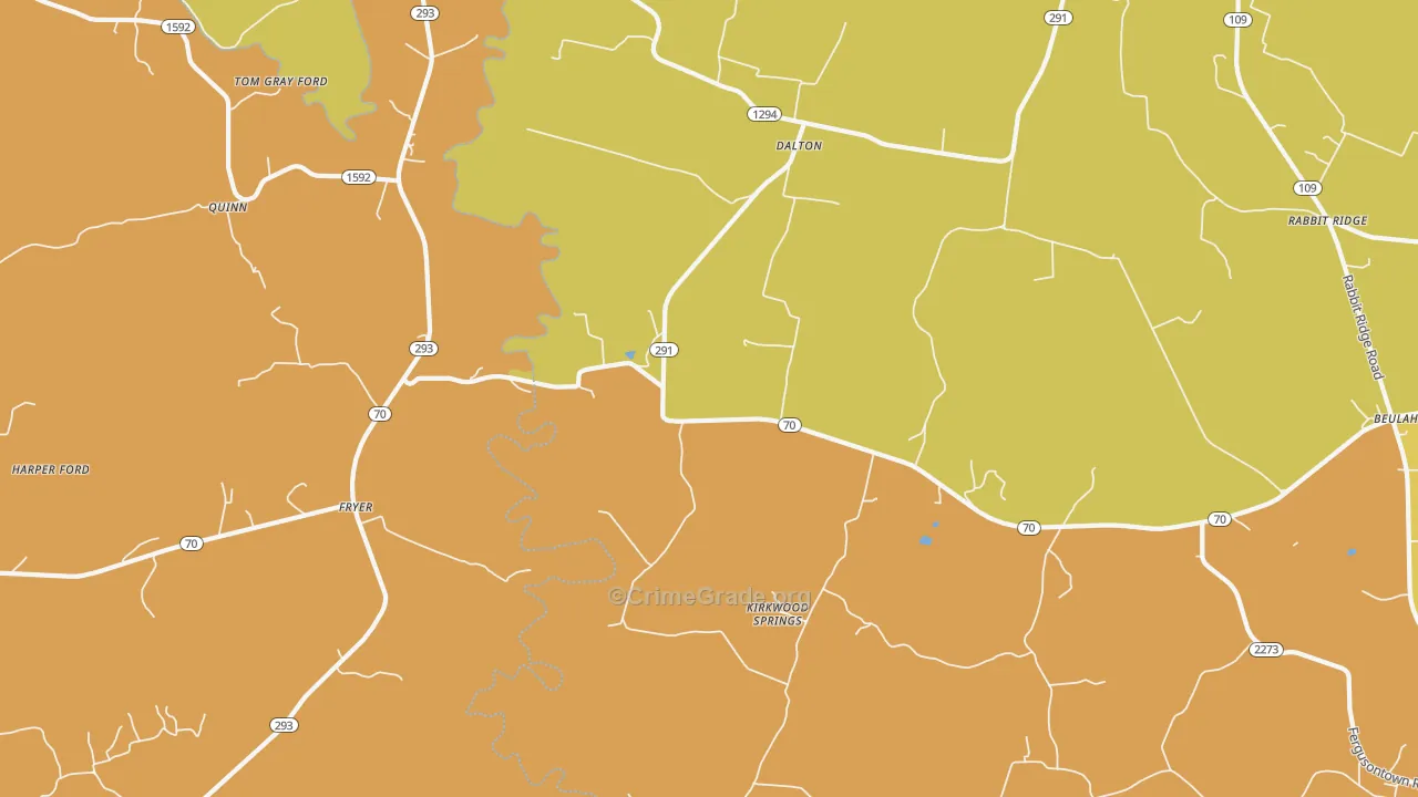 Kirkwood Springs, KY Map of Burglary Rates