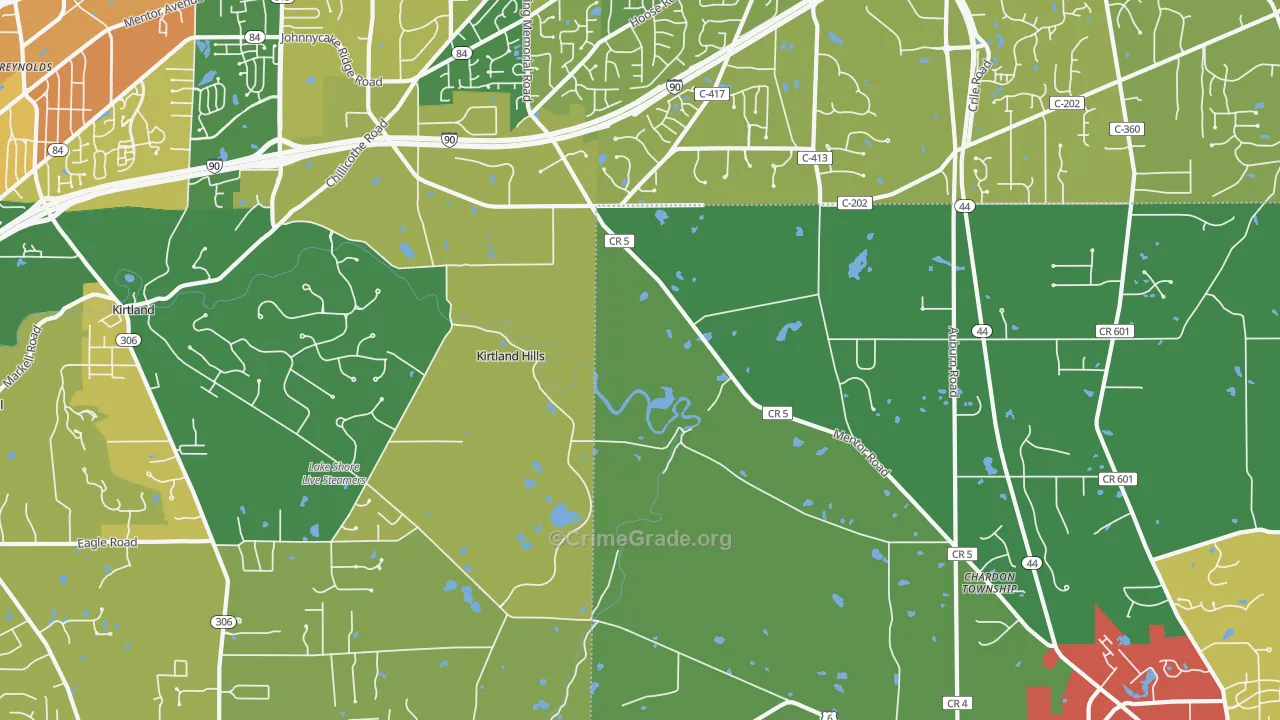 Kirtland Hills, OH Map of Burglary Rates