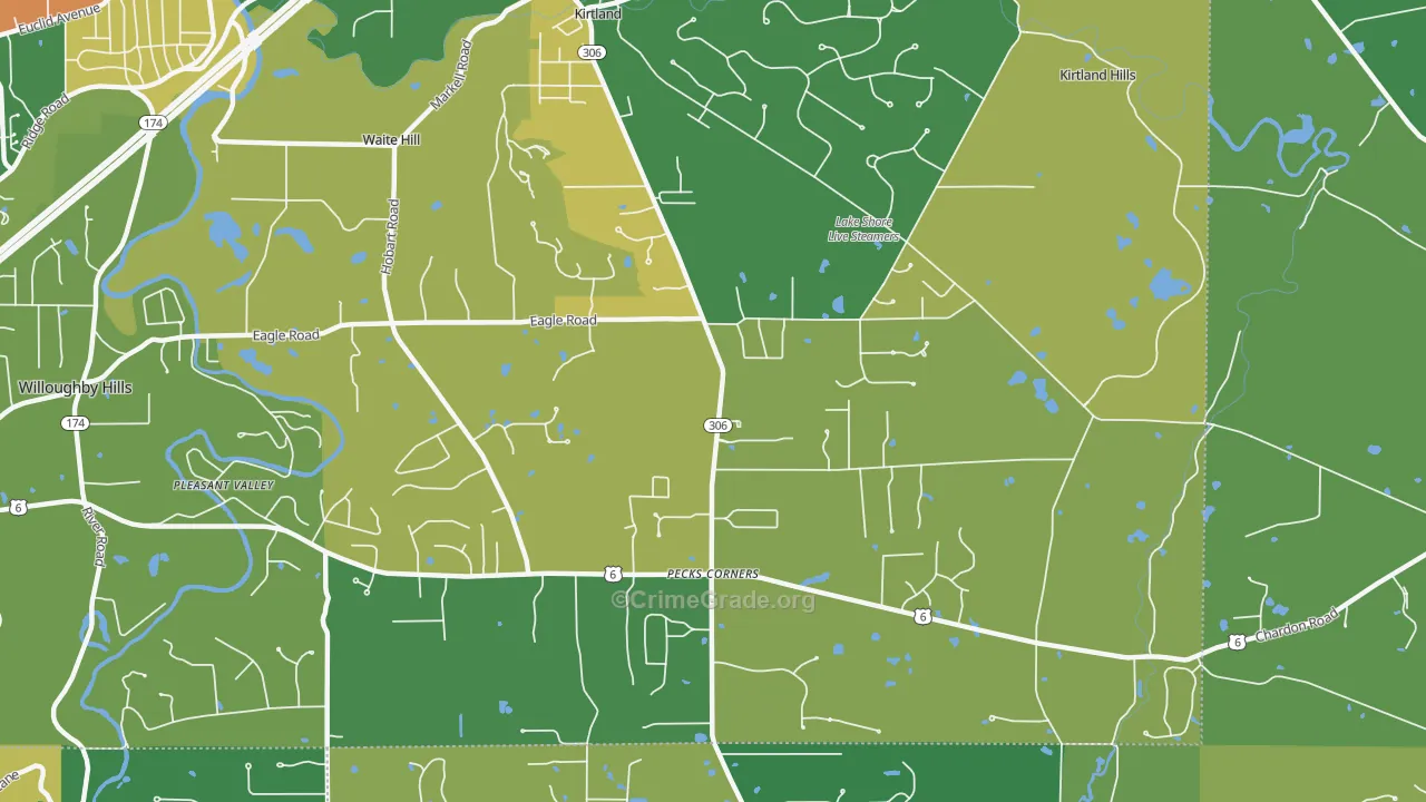 Kirtland, OH Map of Burglary Rates