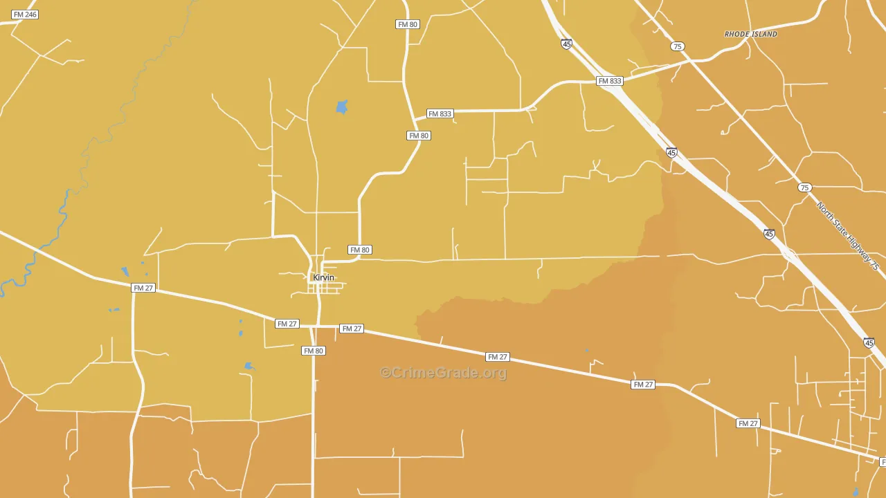 Kirvin, TX Map of Burglary Rates