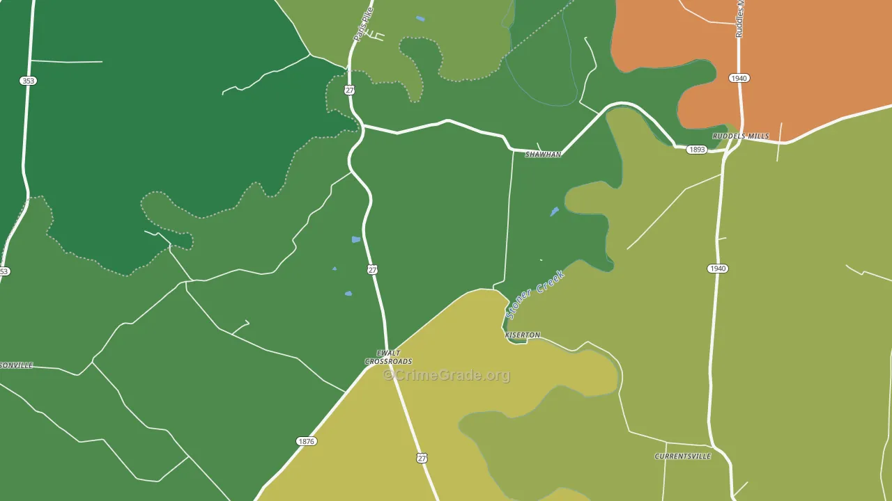 Kiserton, KY Map of Burglary Rates