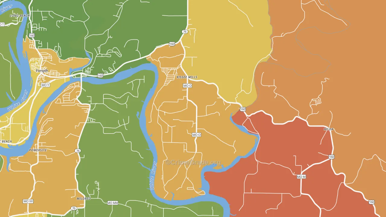 Kissee Mills, MO Map of Burglary Rates