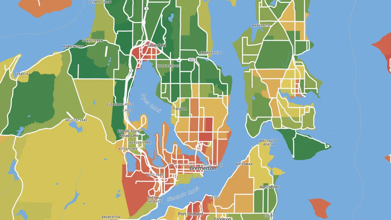 Kitsap County, WA Map of Burglary Rates