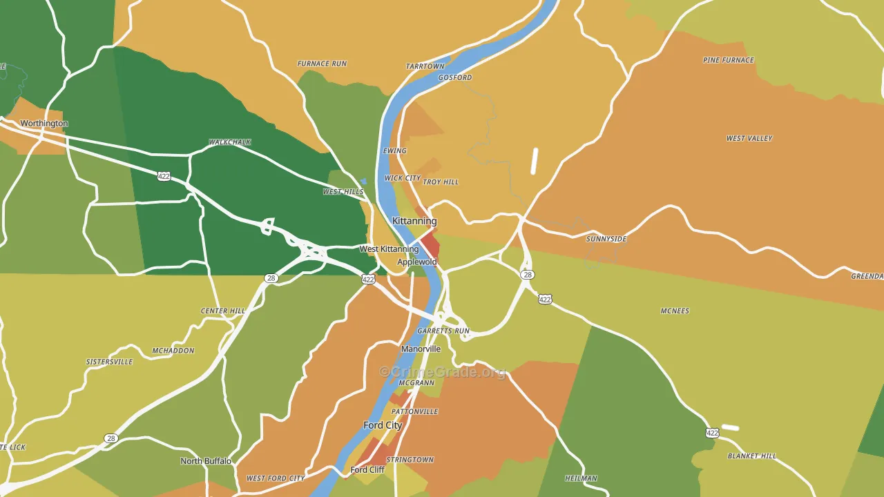 Kittanning, PA Map of Burglary Rates