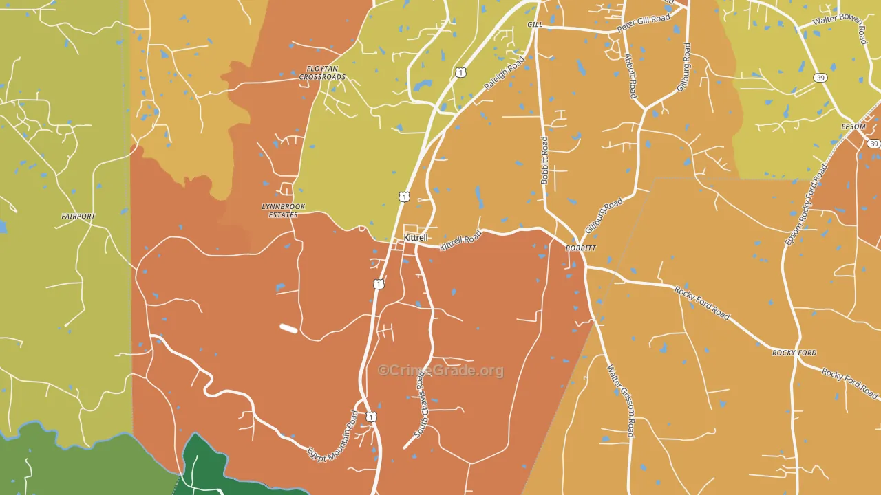 Kittrell, NC Map of Burglary Rates