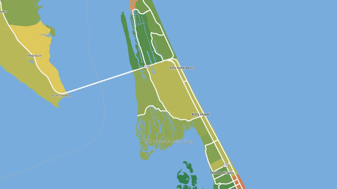 Kitty Hawk, NC Map of Burglary Rates