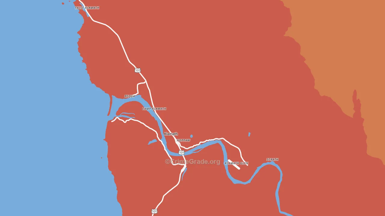 Klamath, CA Map of Burglary Rates