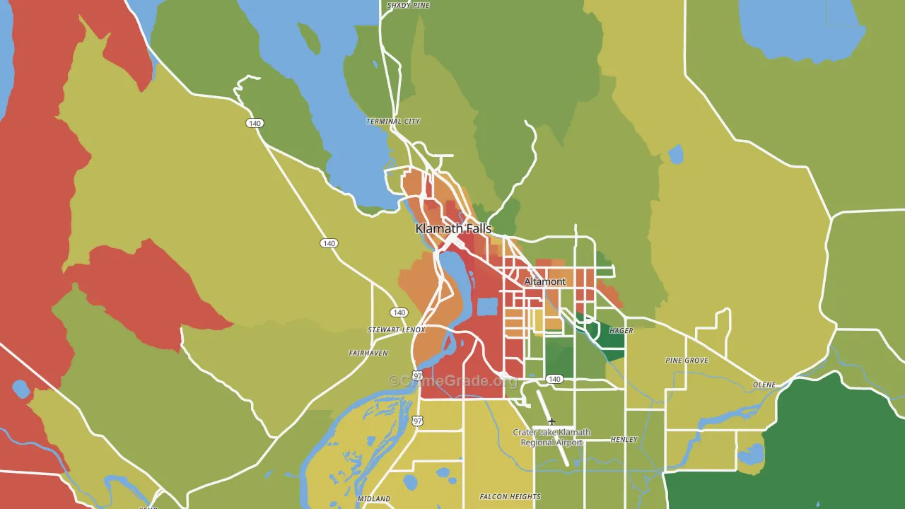 Klamath Falls, OR Map of Burglary Rates