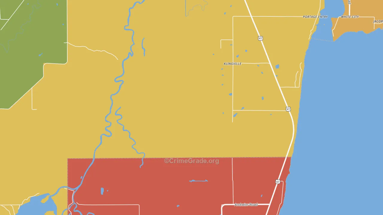 Klingville, MI Map of Burglary Rates
