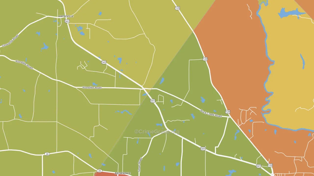 Klondike, GA Map of Burglary Rates